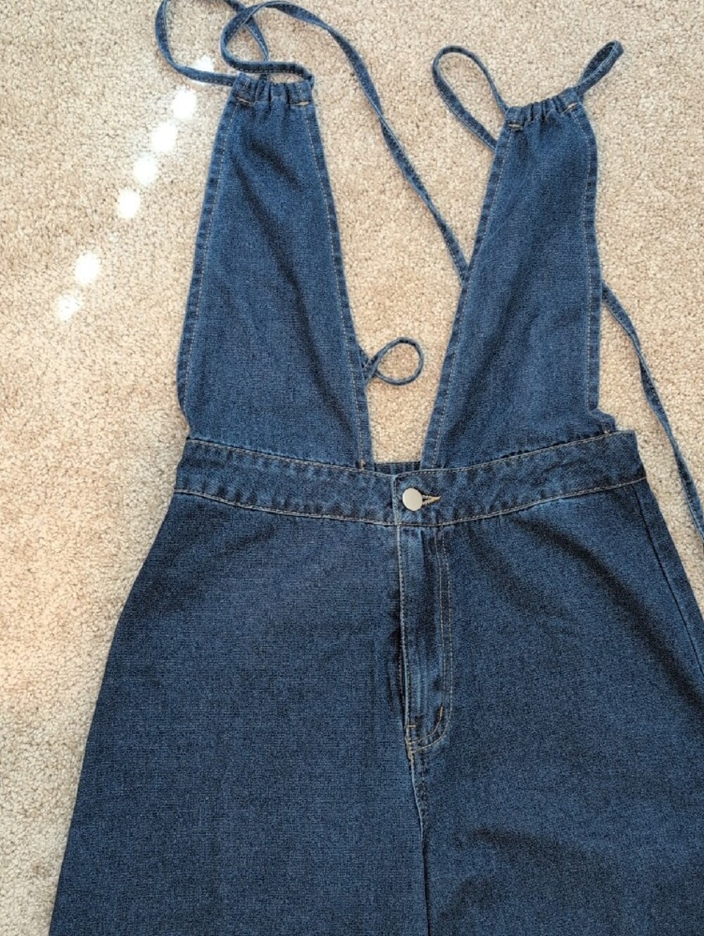 Dark Blue Wide Leg Denim Jumpsuit - Picture 2 of 3